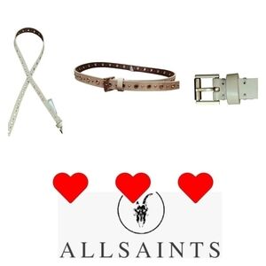 All Saints belt women's cream leather skinny studs luxury pastel new $109